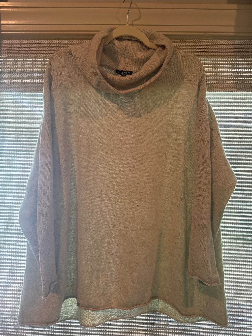 Eileen Fisher Neutral Grey Funnel Neck Sweater